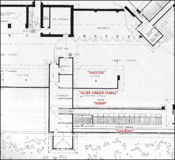 Drawing executed in 1924 of the western wing of Taliesin. Drawing number 1403.023. Owner of drawing unknown.