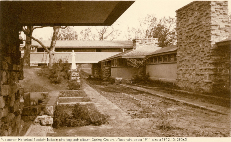 Photograph taken at Taliesin by Taylor Woolley in 1911-12 looking west in Entry Court. ID number 29065