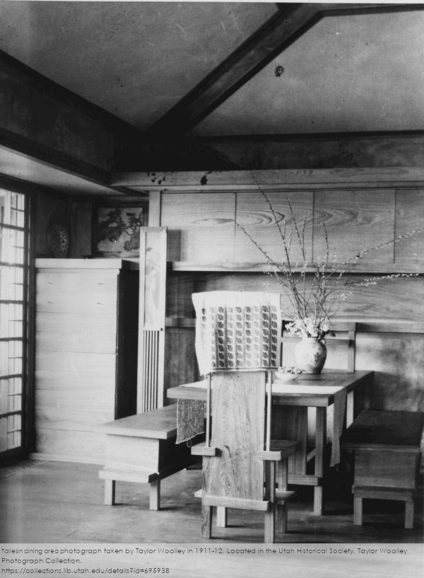 Black and white photograph of furniture by Taylor Woolley, 1911-12. Located in the Taylor Woolley photograph collection at the Utah Historical Society.