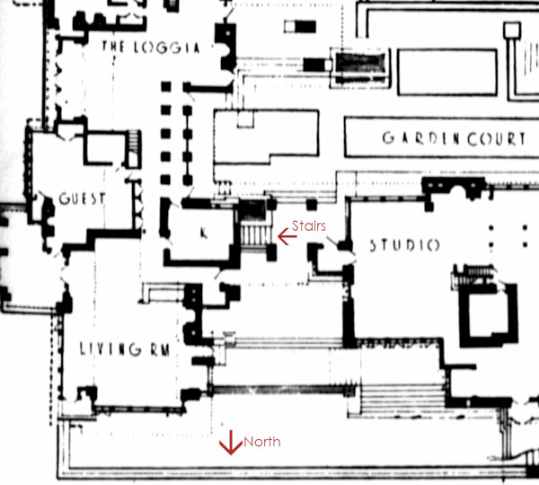 Detail of Taliesin floor plan, figure 271, from the book, In the Nature of Materials, 1887-1941: The Buildings of Frank Lloyd Wright.