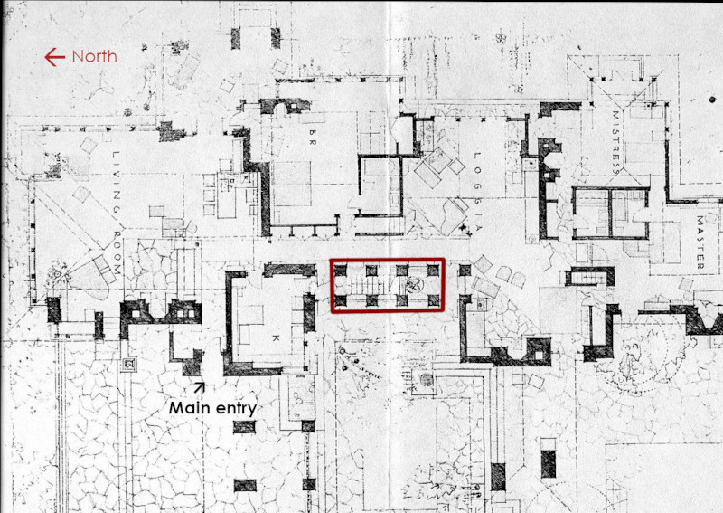 Detail of floor plan of Taliesin published in the January 1938 edition of Architectural Forum magazine. Following page 4.