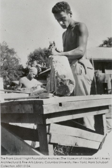 Photograph by Hank Schubart 1932-34. Property: The Frank Lloyd Wright Foundation Archives (The Museum of Modern Art | Avery Architectural and Fine Arts Library, Columbia University, New York).