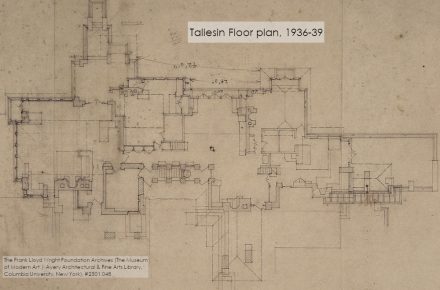 A drawing of the main floor of Taliesin, 1936-39. The Frank Lloyd Wright Foundation Archives (The Museum of Modern Art | Avery Architectural and Fine Arts Library, Columbia University, New York), Number 2501.048.